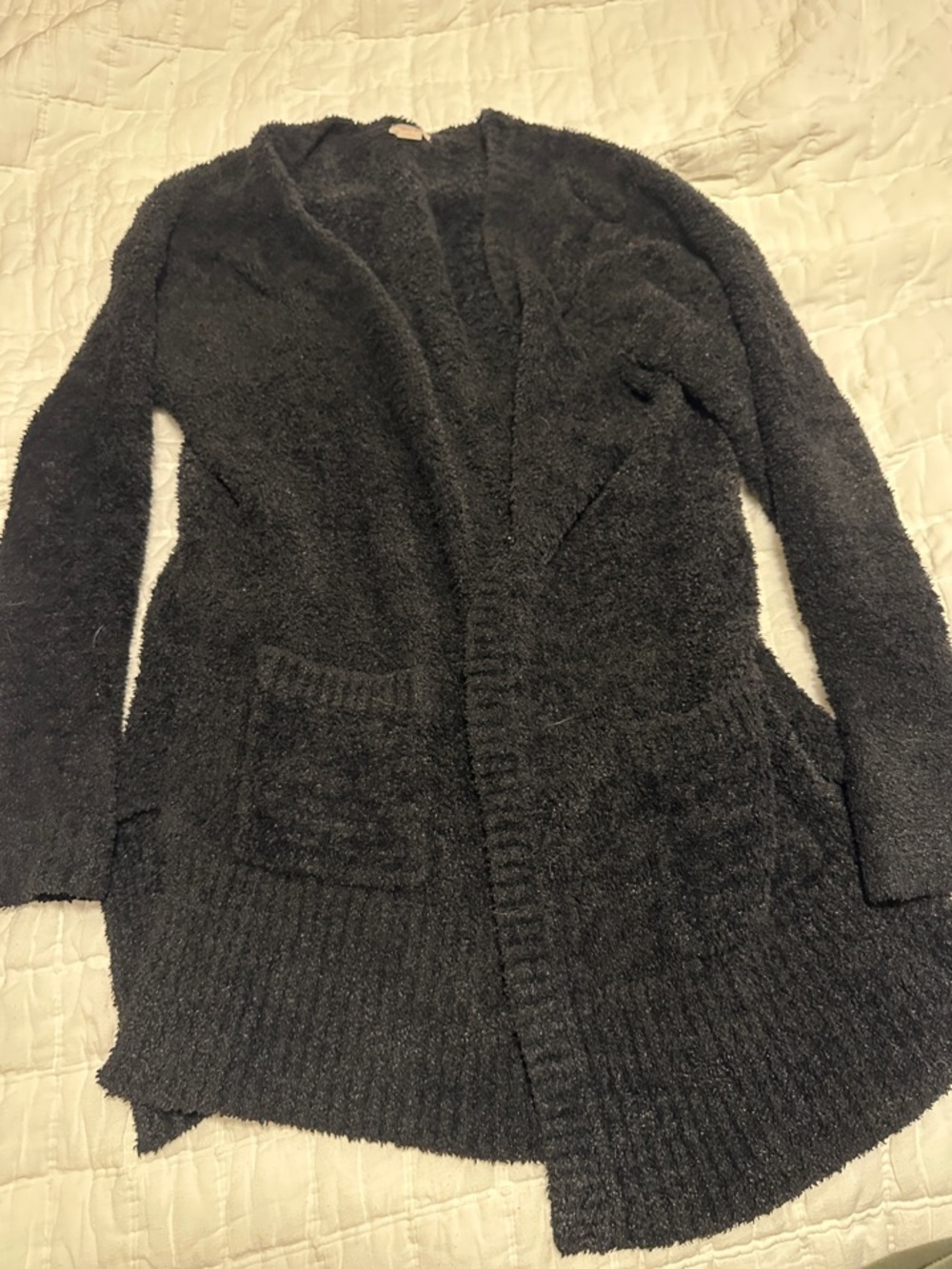 Mossimo Supply Co. Longline Black Plush Open-Front Cardigan